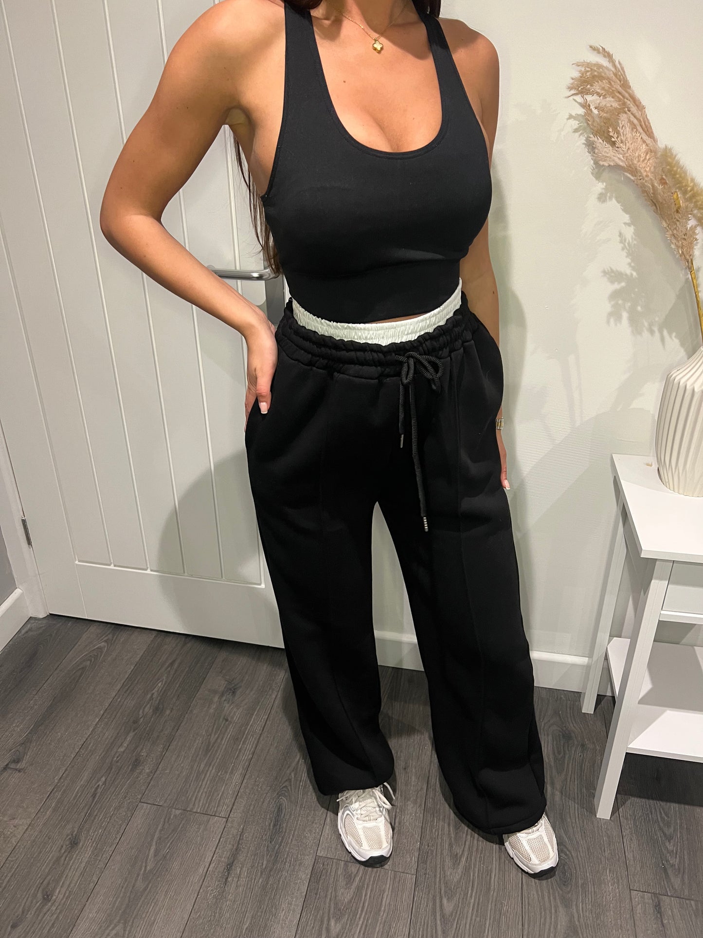 Double waistband trousers black